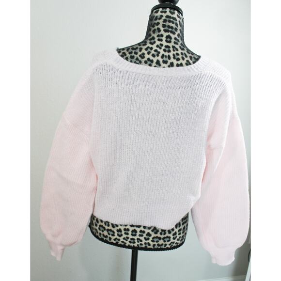 New Size Medium Pink Coquette Cardigan Balloon Sleeves Crochet Knit Cute Kawaii - Picture 3 of 3